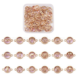 Glass Links Connectors, with Light Gold Plated Alloy Findings, Flat Round, Pearl Pink, 36pcs/box(GLAA-TA0003-14)
