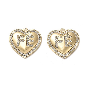 Brass Micro Pave Cubic Zirconia Pendants, Long-Lasting Plated, Heart, Golden, 19x20x3mm, Hole: 1.4mm