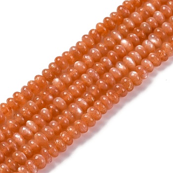 Natural Gold Sunstone Beads Strands, Rondelle, 5~5.5x3~3.5mm, Hole: 0.8mm, about 128pcs/strand, 15.94 inch(40.5cm)