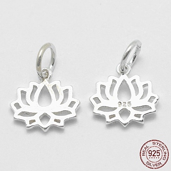 925 Sterling Silver Pendants, Lotus, with 925 Stamp, Silver, 11x11.5x1.5mm, Hole: 4mm