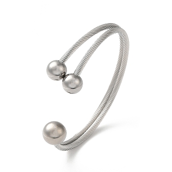 304 Stainless Steel Round Ball Cuff Bangles, Stainless Steel Color, Inner Diameter: 2-1/2x2-1/8 inch(6.5x5.4cm)