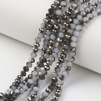 Electroplate Glass Beads Strands, Imitation Jade, Half Black Plated, Faceted, Rondelle, Light Steel Blue, 6x5mm, Hole: 1mm, about 85~88pcs/strand, 16.1~16.5 inch(41~42cm)