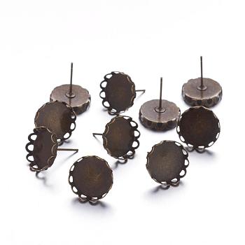 Brass Stud Earring Settings, Nickel Free, Antique Bronze, 13mm, Tray: 12mm, Pin: 0.6mm thick