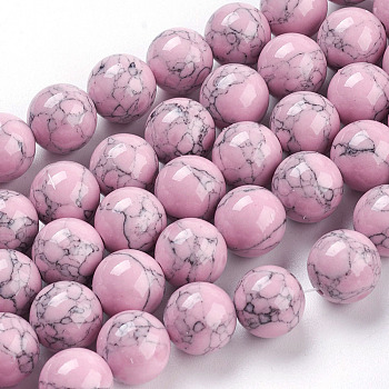 Synthetic Turquoise Beads Strands, Dyed, Round, Pink, 10mm, Hole: 1mm, about 40pcs/strand, 15.7