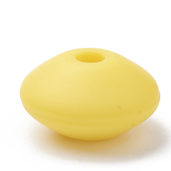 Food Grade Eco-Friendly Silicone Beads, Chewing Beads For Teethers, DIY Nursing Necklaces Making, Rondelle, Yellow, 12x6~7mm, Hole: 2mm