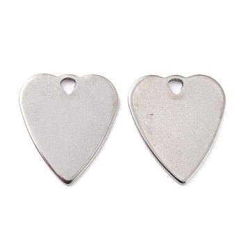 201 Stainless Steel Pendants, Heart, Stainless Steel Color, 18.5x15.5x0.8mm, Hole: 1.4mm