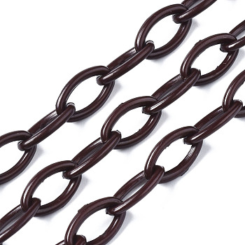 Handmade Opaque Acrylic Cable Chains, Oval, Coconut Brown, 13x8x2mm
