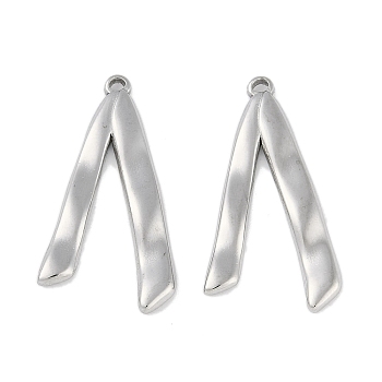 Non-Tarnish 304 Stainless Steel Pendants, Letter V Charm, Stainless Steel Color, 31.5x17x2mm, Hole: 1.4mm