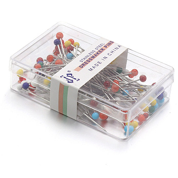 Steel Ball Positioning Head Pins, whit Resin, for Handcrafted Garment Head, 100 Pieces/Box, Mixed Color, 37x4mm, pin: 1mm