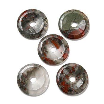 Natural African Bloodstone Pendants, Donut/Pi Disc Charms, 50x6.5~7.5mm, Hole: 10mm