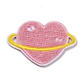 Computerized Embroidery Cloth Self Adhesive Patches, Stick On Patch, Costume Accessories, Appliques, Heart, Pink, 26.5x37.5x1.5mm