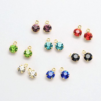 Flat Round Golden Tone Brass Micro Pave Cubic Zirconia Charms, Cadmium Free & Nickel Free & Lead Free, Mixed Color, 7x5x4mm, Hole: 1mm