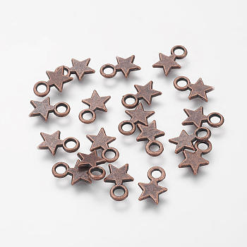 Tibetan Style Alloy Charms, Christmas Star, Cadmium Free & Nickel Free & Lead Free, Red Copper, 10x8x1mm, Hole: 2mm