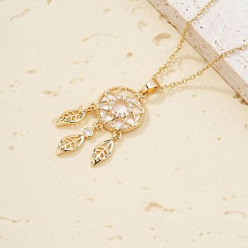 Fashionable Brass Clear Cubic Zirconia Pendant Cable Chain Necklaces for Women, Golden, Star, 15.75 inch(40cm)