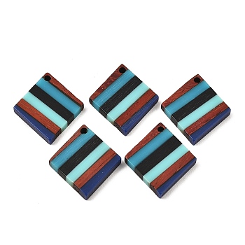 Opaque Resin & Walnut Wood Pendants, Rhombus Charms, Colorful, 27.5x23.5x3mm, Hole: 2mm
