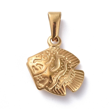 304 Stainless Steel Pendants, Fish, Golden, 18x17x6mm, Hole: 8x3mm