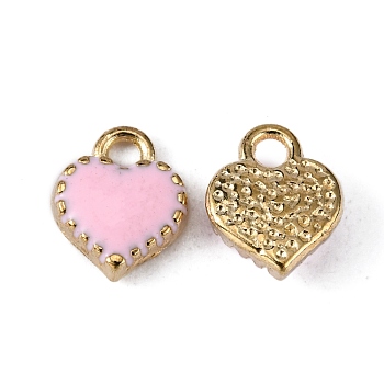 Alloy Enamel Charms, Cadmium Free & Lead Free, Heart, Light Gold, Pink, 8x7.5x2.5mm, Hole: 1.5mm