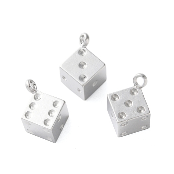 Alloy Pendants, Dice Charms, Platinum, 16x11x11mm, Hole: 1.5mm