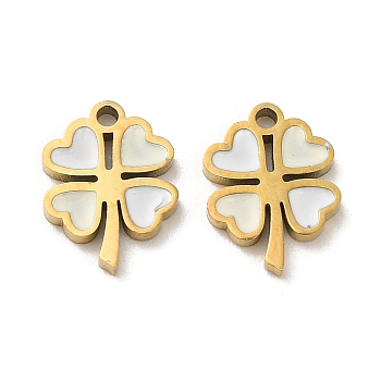 Ion Plating(IP) 316L Surgical Stainless Steel Charms, with Enamel, Real 18K Gold Plated, Clover Charm, White, 10.5x8x1.5mm, Hole: 1.2mm