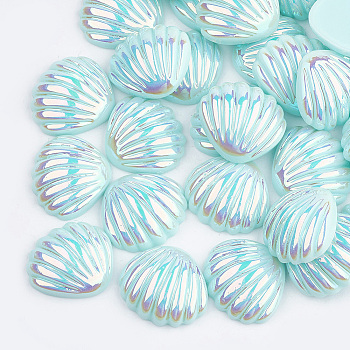 Resin Cabochons, AB Color, Shell, Pale Turquoise, 21x19x6mm