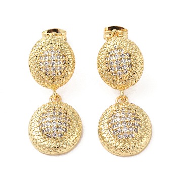 Rack Plating Brass Micro Pave Clear Cubic Zirconia Stud Dangle Earrings for Women, Cadmium Free & Lead Free, Long-Lasting Plated, Real 18K Gold Plated, Oval, 32x13.5mm