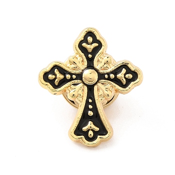 Cross Enamel Pin, Light Gold Alloy Badge for Backpack Clothes, Black, 21.5x19x1.5mm