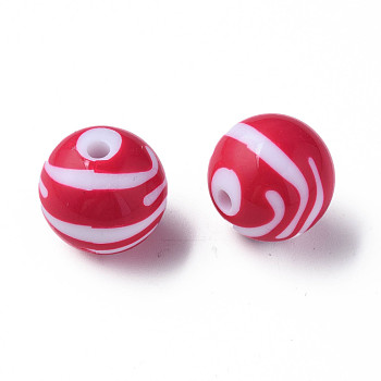 Opaque Striped Acrylic Beads, Round, Camellia, 19mm, Hole: 3mm, about 112pcs/500g