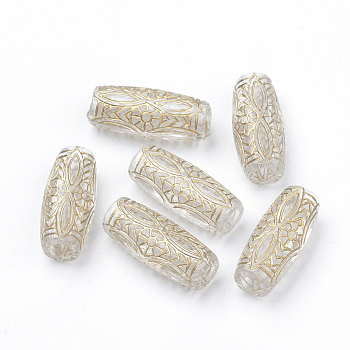 Plating Transparent Acrylic Beads, Golden Metal Enlaced, Column, Clear, 21x9x7mm, Hole: 3.5mm