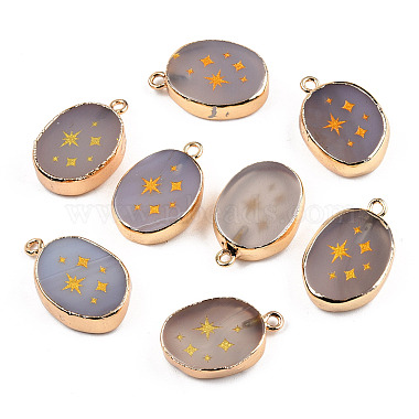 Light Gold Rosy Brown Oval Natural Agate Pendants
