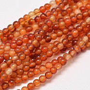 Round Natural Red Agate Bead Strands, Dyed & Heated, 4mm, Hole: 1.2mm, about 95pcs/strand, 14.9 inch(G-M257-4mm-26)