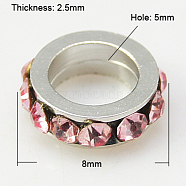 Brass Rhinestone Spacer Beads, Grade A, Platinum Metal Color, Light Rose, 8x2.5mm, Hole: 5mm(RB-H253-8x2.5mm-27)