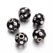 Handmade Indonesia Round Beads, Black, 13x14x15mm, Hole: 2.5mm(IPDL-O003-01A)