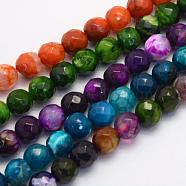 Natural Agate Beads Strands, Round, Dyed & Heated, Faceted, Mixed Color, 10mm, Hole: 1mm, about 37pcs/strand, 14.7 inch(37.5cm)(G-G703-10mm-M)