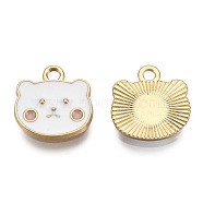 Alloy Charms, with Enamel, Light Gold, Bear, White, 14x14x2mm, Hole: 2mm(ENAM-S119-042D)