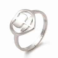 304 Stainless Steel Heart with Flower Adjustable Ring for Women, Stainless Steel Color, US Size 6(16.5mm)(RJEW-B027-30P)