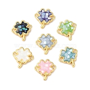 Epoxy Resin & Shell Connector Charms, Rack Plating Brass Clover Links, 18K Gold Plated, Long-lasting Plated, Cadmium Free & Lead Free, Mixed Color, 12x9x3mm, Hole: 0.8mm(KK-K380-08G)