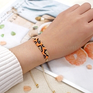 Friendship Leopard Print Loom Pattern Miyuki Seed Beads Bracelets for Women, Adjustable Nylon Cord Braided Bead Bracelets, Orange, 11 inch(28cm)(BJEW-C011-42A)