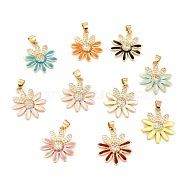 Real 18K Gold Plated Brass Micro Pave Cubic Zirconia Pendants, with Enamel, Long-Lasting Plated, Flower, Mixed Color, 22.5x19.5x3.5mm, Hole: 3.5x4mm(ZIRC-L100-087G)