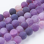 Natural Weathered Agate Beads Strands, Dyed, Frosted, Round, Dark Violet, 8mm, Hole: 1mm, about 46pcs/strand, 14~15 inch(G-G589-8mm-06)