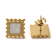 Ion Plating(IP) 304 Stainless Steel Square Stud Earrings, wtih Enamel, Real 18K Gold Plated, 11.5x11.5mm(EJEW-C114-03G)