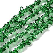Spray Painted Transparent Glass Beads Strands, Imitation Gemstone, Chip, Green, 1~7x4~14x3~7.5mm, Hole: 0.4mm, 31.50''~31.69''(80~80.5cm)(GLAA-P060-01A-07)