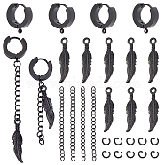 Unicraftale Feather Dangle Hoop Earring Making Kit, Including 304 Stainless Steel Pendants & Huggie Hoop Earrings Findings, Electrophoresis Black(STAS-UN0036-77)