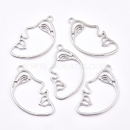 Alloy Pendants, Long-Lasting Plated, Face, Platinum, 42x24x2.5mm, Hole: 2.5x2.5mm(PALLOY-TAC0009-96P)