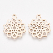 201 Stainless Steel Pendants, Flower, Rose Gold, 19x16x1mm, Hole: 1.4mm(X-STAS-T045-38RG)