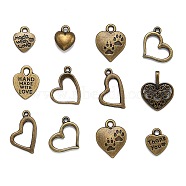 Tibetan Style Alloy Pendants, Nickel Free, Heart, Mixed Style, Antique Bronze, 12~52x10~49x1.5~16mm, Hole: 1~5.5mm(TIBEP-MSMC012-1AB-NF)