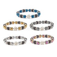 Synthetic Hematite & Natural Lava Rock Stretch Bracelet with Rhinestone, Essential Oil Gemstone Jewelry for Women, Mixed Color, Inner Diameter: 2 inch(5cm)(BJEW-JB07879)