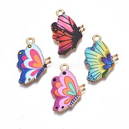 Printed Alloy Pendants, Cadmium Free & Nickel Free & Lead Free, Light Gold, Butterfly, Mixed Color, 24.5x16.5x1.5mm, Hole: 1.8mm(PALLOY-N168-003)