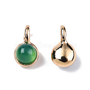 Natural Green Onyx Agate Charms, with Light Gold Plated Brass Findings, Round, 11.5x6.5x5mm, Hole: 2mm(G-N326-141B)