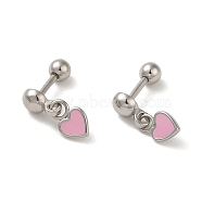 925 Sterling Silver Enamel Earrings for Women, Heart, Platinum, 11.5x4mm(EJEW-E307-09P)