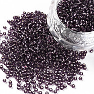 11/0 Grade A Transparent Glass Seed Beads, Silver Lined Round Hole, Round, Dark Slate Blue, 2x1.5mm, Hole: 0.3mm, about 3000pcs/50g(X-SEED-Q007-F41)